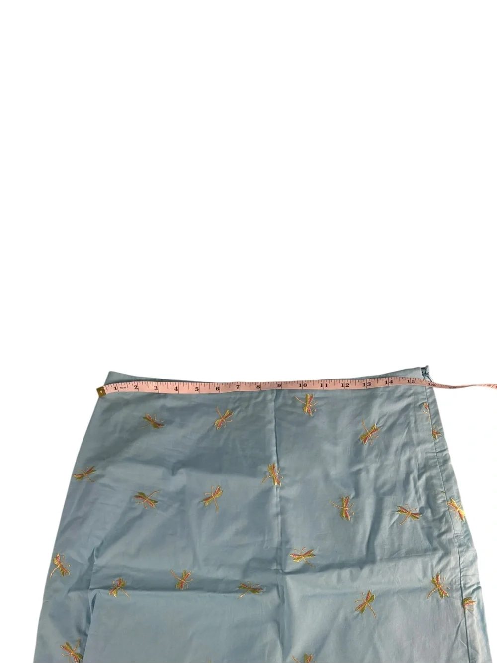 Talbots Petites Dragonfly Embroidered A-Line Skirt Blue Cotton 8P NWT